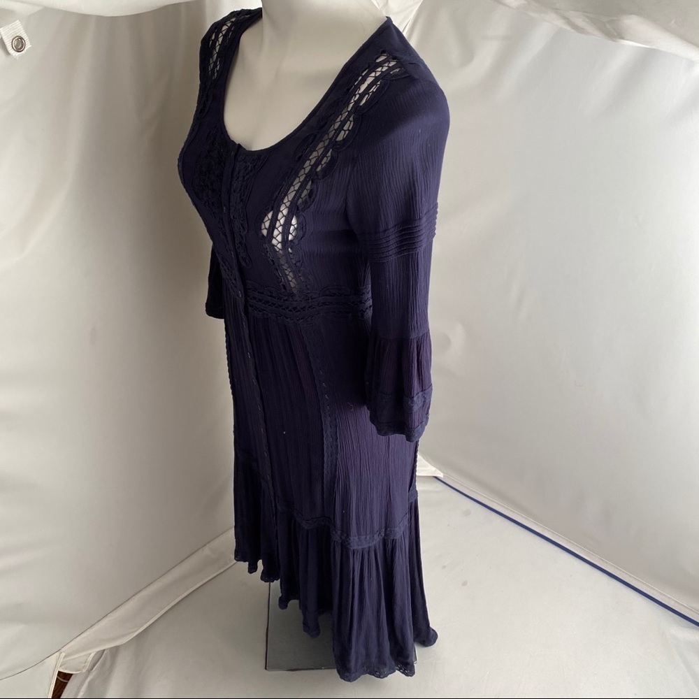 Free People navy boho three quarter bell sleeve maxi dress 2 - Picture 3 of 12